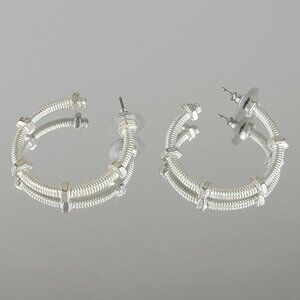 Silver -Tone Screw And Bolt Hoop Earrings 1.5" Pierced Push Back